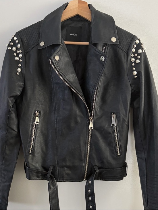 & golf Jackets & Blazers - Black Stud-Embellished Faux Leather Moto Jacket